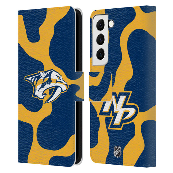 NHL Nashville Predators Cow Pattern Leather Book Wallet Case Cover For Samsung Galaxy S22 5G