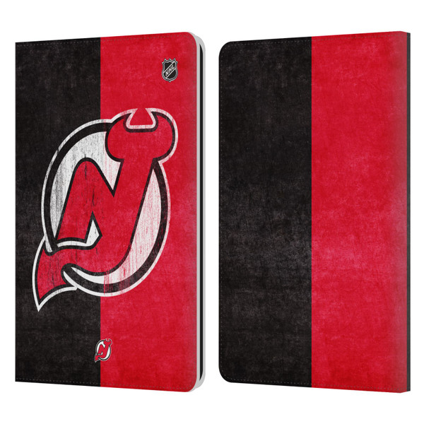 NHL New Jersey Devils Half Distressed Leather Book Wallet Case Cover For Amazon Kindle Paperwhite 1 / 2 / 3