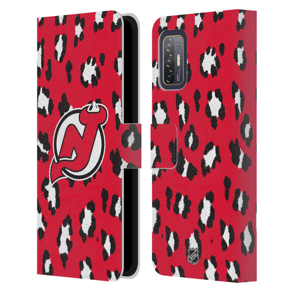 NHL New Jersey Devils Leopard Patten Leather Book Wallet Case Cover For HTC Desire 21 Pro 5G