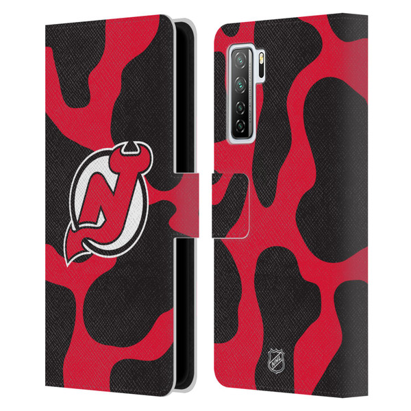 NHL New Jersey Devils Cow Pattern Leather Book Wallet Case Cover For Huawei Nova 7 SE/P40 Lite 5G
