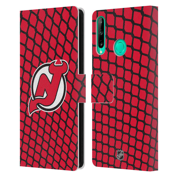NHL New Jersey Devils Net Pattern Leather Book Wallet Case Cover For Huawei P40 lite E