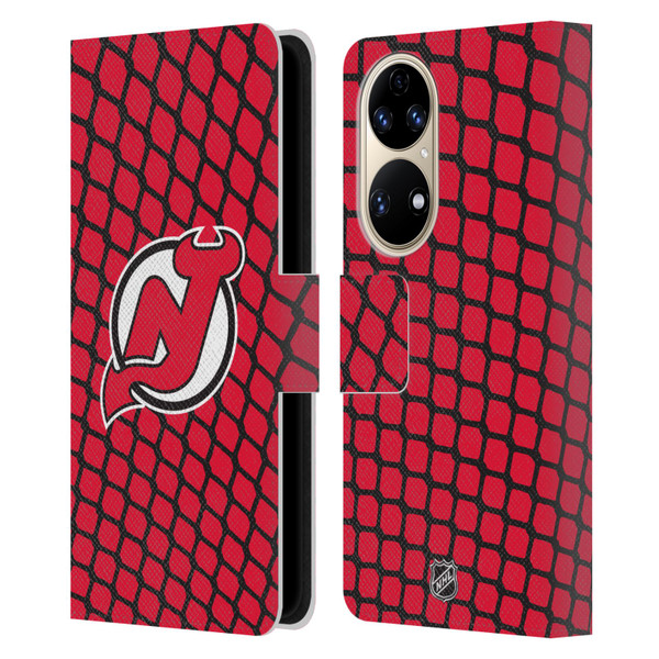 NHL New Jersey Devils Net Pattern Leather Book Wallet Case Cover For Huawei P50