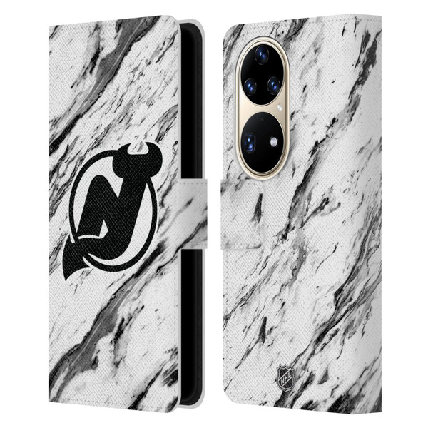 NHL New Jersey Devils Marble Leather Book Wallet Case Cover For Huawei P50 Pro