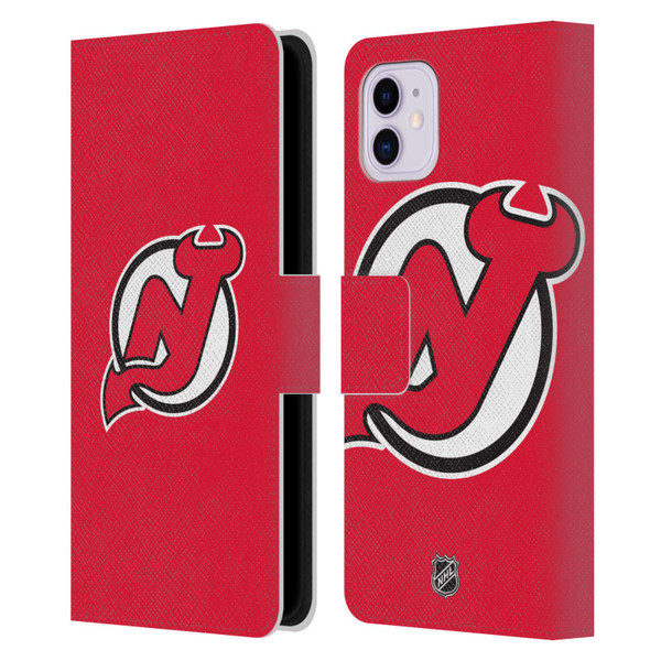 NHL New Jersey Devils Plain Leather Book Wallet Case Cover For Apple iPhone 11