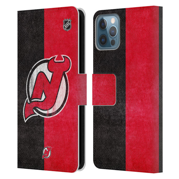 NHL New Jersey Devils Half Distressed Leather Book Wallet Case Cover For Apple iPhone 12 / iPhone 12 Pro