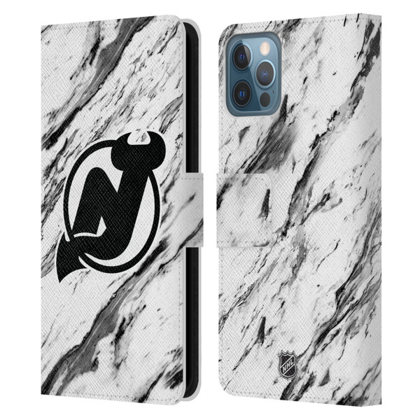 NHL New Jersey Devils Marble Leather Book Wallet Case Cover For Apple iPhone 12 / iPhone 12 Pro
