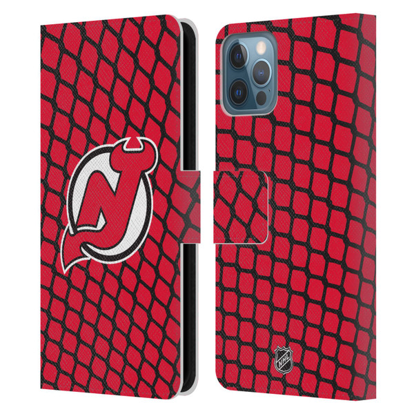 NHL New Jersey Devils Net Pattern Leather Book Wallet Case Cover For Apple iPhone 12 / iPhone 12 Pro