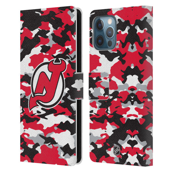 NHL New Jersey Devils Camouflage Leather Book Wallet Case Cover For Apple iPhone 12 Pro Max