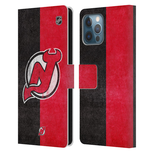 NHL New Jersey Devils Half Distressed Leather Book Wallet Case Cover For Apple iPhone 12 Pro Max