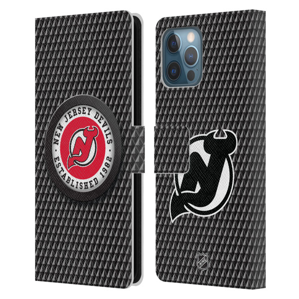 NHL New Jersey Devils Puck Texture Leather Book Wallet Case Cover For Apple iPhone 12 Pro Max