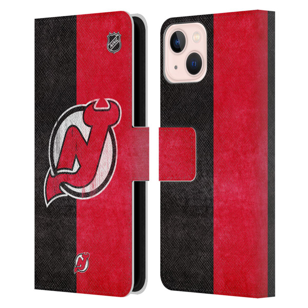 NHL New Jersey Devils Half Distressed Leather Book Wallet Case Cover For Apple iPhone 13