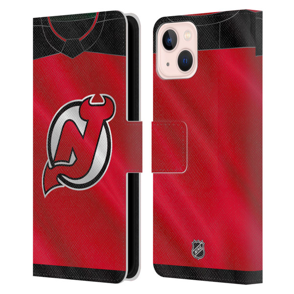 NHL New Jersey Devils Jersey Leather Book Wallet Case Cover For Apple iPhone 13