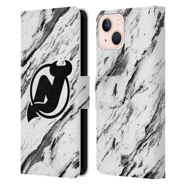 NHL New Jersey Devils Marble Leather Book Wallet Case Cover For Apple iPhone 13