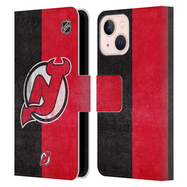 NHL New Jersey Devils Half Distressed Leather Book Wallet Case Cover For Apple iPhone 13 Mini