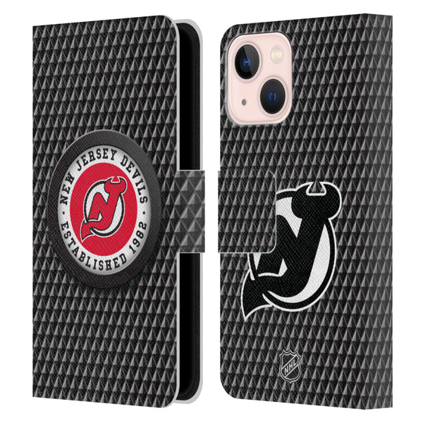 NHL New Jersey Devils Puck Texture Leather Book Wallet Case Cover For Apple iPhone 13 Mini