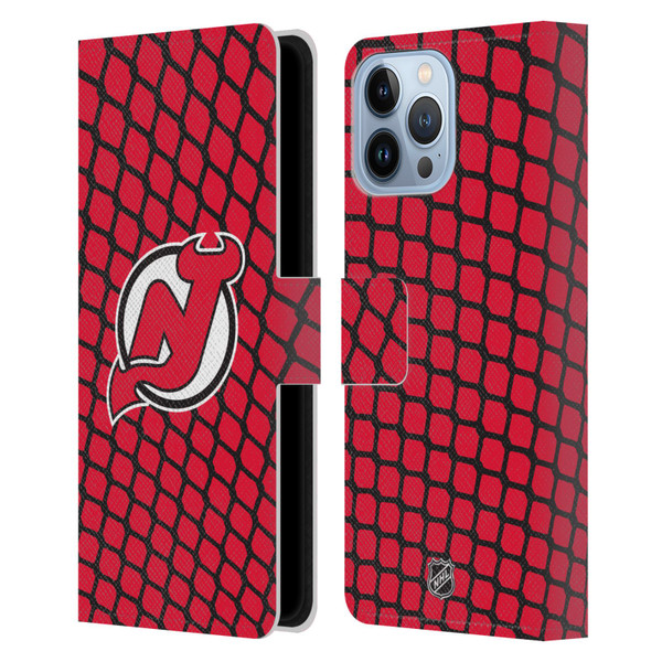 NHL New Jersey Devils Net Pattern Leather Book Wallet Case Cover For Apple iPhone 13 Pro Max