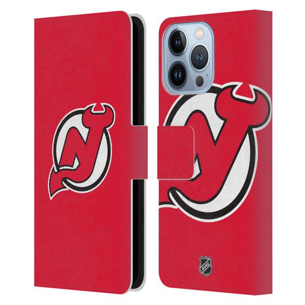NHL New Jersey Devils Plain Leather Book Wallet Case Cover For Apple iPhone 13 Pro