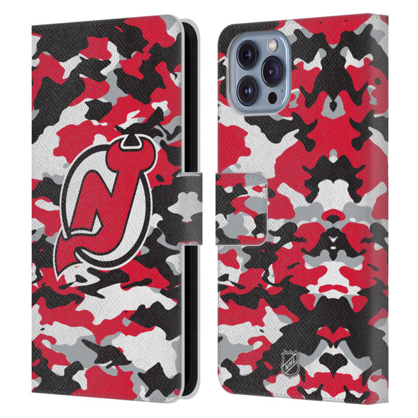 NHL New Jersey Devils Camouflage Leather Book Wallet Case Cover For Apple iPhone 14