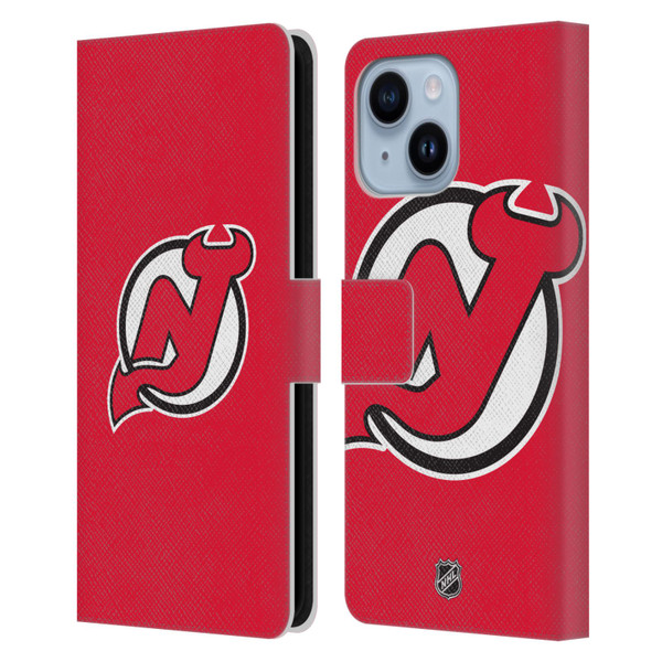 NHL New Jersey Devils Plain Leather Book Wallet Case Cover For Apple iPhone 14 Plus