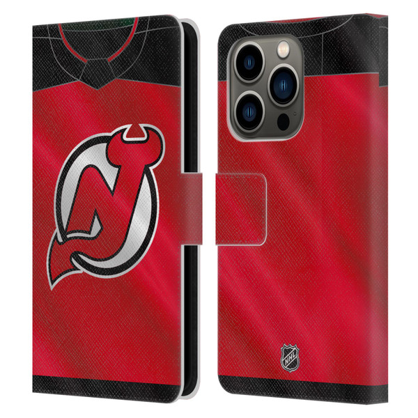 NHL New Jersey Devils Jersey Leather Book Wallet Case Cover For Apple iPhone 14 Pro