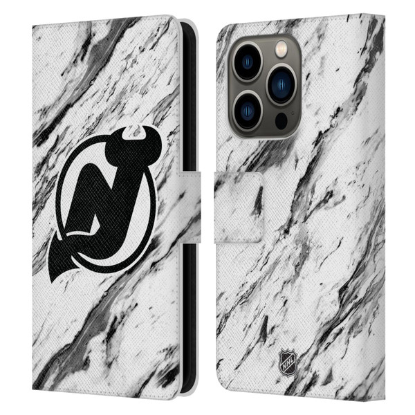 NHL New Jersey Devils Marble Leather Book Wallet Case Cover For Apple iPhone 14 Pro