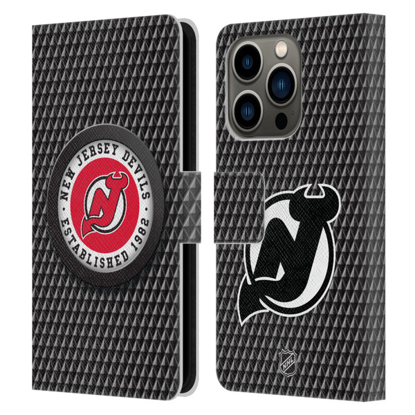 NHL New Jersey Devils Puck Texture Leather Book Wallet Case Cover For Apple iPhone 14 Pro