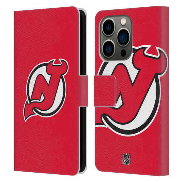 NHL New Jersey Devils Plain Leather Book Wallet Case Cover For Apple iPhone 14 Pro