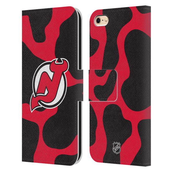 NHL New Jersey Devils Cow Pattern Leather Book Wallet Case Cover For Apple iPhone 6 / iPhone 6s