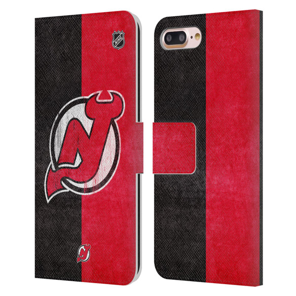 NHL New Jersey Devils Half Distressed Leather Book Wallet Case Cover For Apple iPhone 7 Plus / iPhone 8 Plus