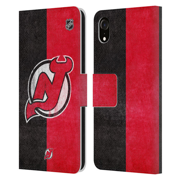 NHL New Jersey Devils Half Distressed Leather Book Wallet Case Cover For Apple iPhone XR