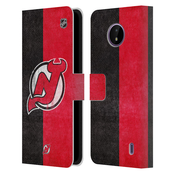 NHL New Jersey Devils Half Distressed Leather Book Wallet Case Cover For Nokia C10 / C20