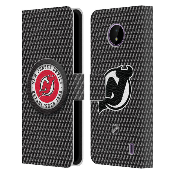 NHL New Jersey Devils Puck Texture Leather Book Wallet Case Cover For Nokia C10 / C20