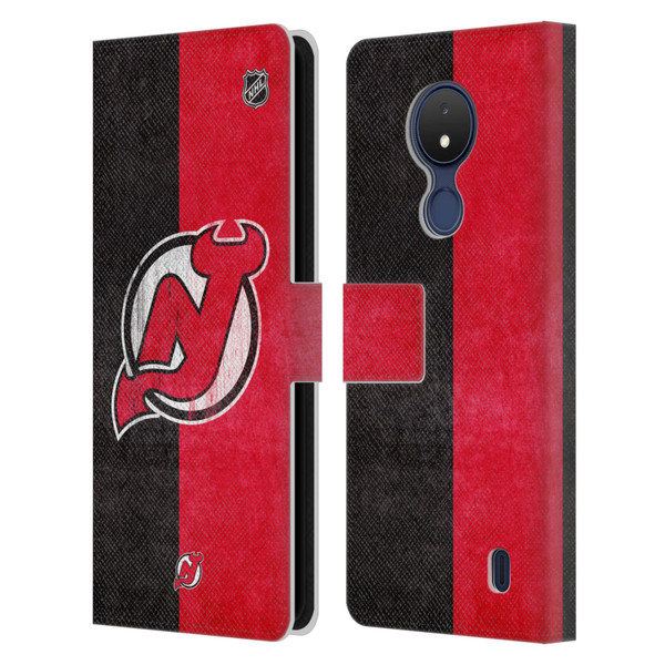 NHL New Jersey Devils Half Distressed Leather Book Wallet Case Cover For Nokia C21