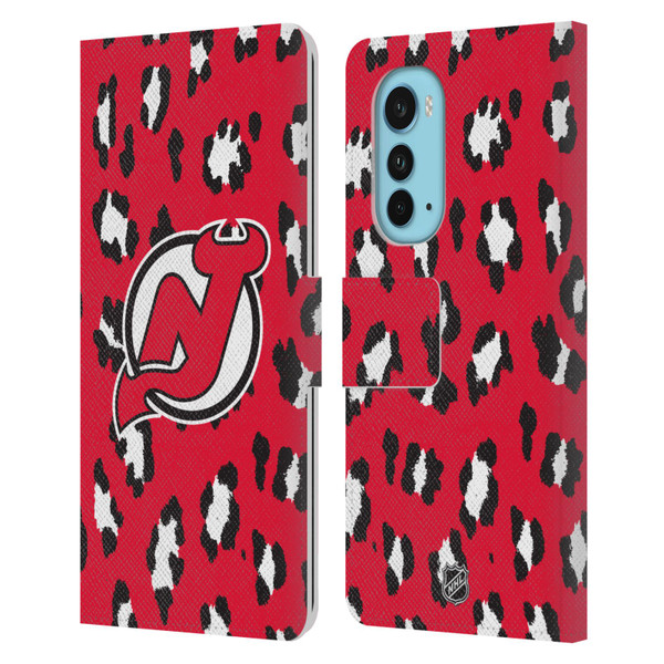NHL New Jersey Devils Leopard Patten Leather Book Wallet Case Cover For Motorola Edge (2022)