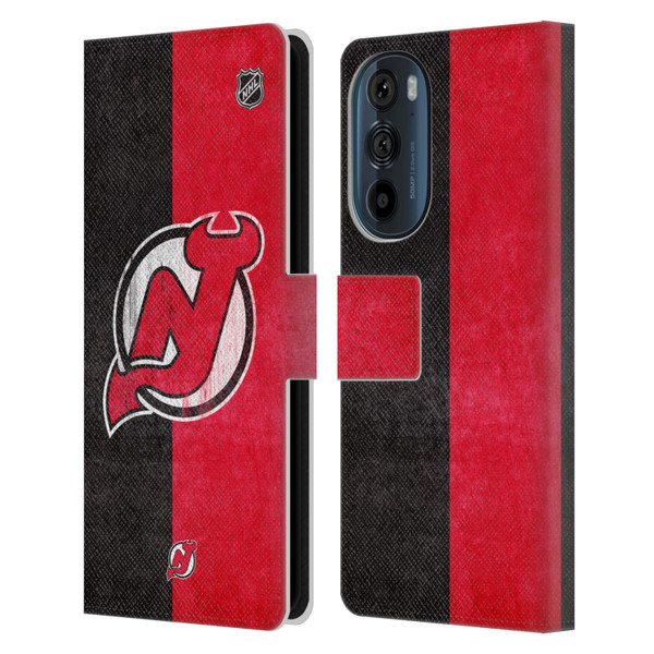 NHL New Jersey Devils Half Distressed Leather Book Wallet Case Cover For Motorola Edge 30