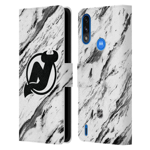 NHL New Jersey Devils Marble Leather Book Wallet Case Cover For Motorola Moto E7 Power / Moto E7i Power