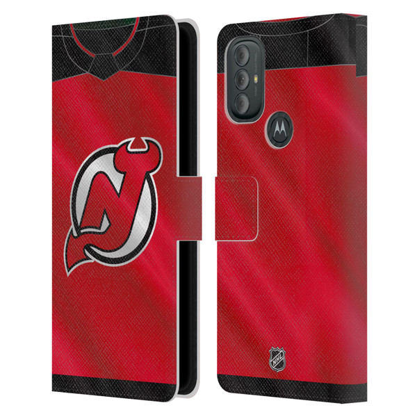 NHL New Jersey Devils Jersey Leather Book Wallet Case Cover For Motorola Moto G10 / Moto G20 / Moto G30