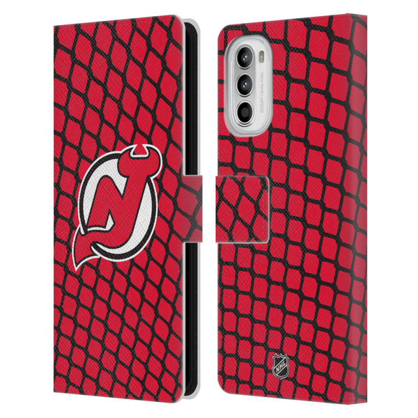 NHL New Jersey Devils Net Pattern Leather Book Wallet Case Cover For Motorola Moto G52