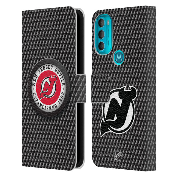 NHL New Jersey Devils Puck Texture Leather Book Wallet Case Cover For Motorola Moto G71 5G