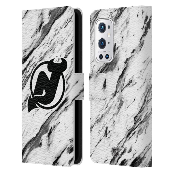 NHL New Jersey Devils Marble Leather Book Wallet Case Cover For OnePlus 9 Pro