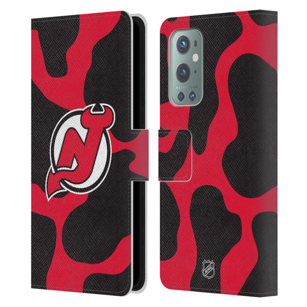 NHL New Jersey Devils Cow Pattern Leather Book Wallet Case Cover For OnePlus 9