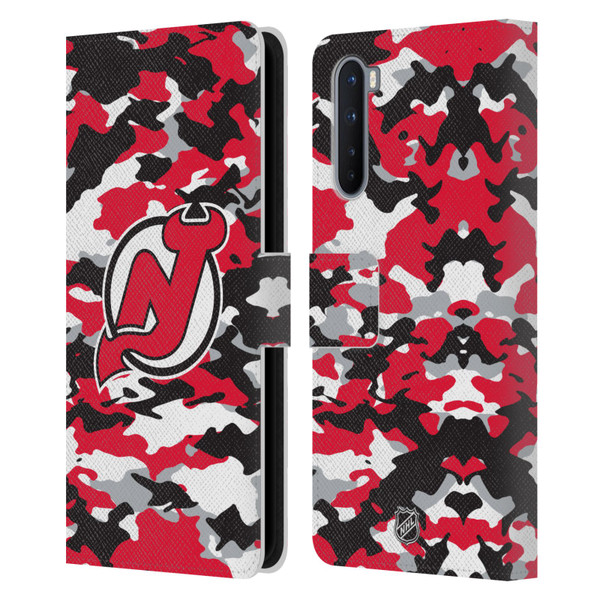 NHL New Jersey Devils Camouflage Leather Book Wallet Case Cover For OnePlus Nord 5G