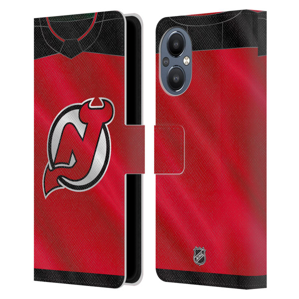 NHL New Jersey Devils Jersey Leather Book Wallet Case Cover For OnePlus Nord N20 5G