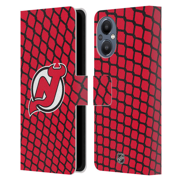 NHL New Jersey Devils Net Pattern Leather Book Wallet Case Cover For OnePlus Nord N20 5G