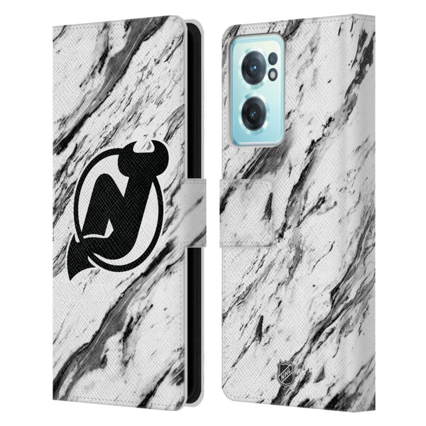 NHL New Jersey Devils Marble Leather Book Wallet Case Cover For OnePlus Nord CE 2 5G