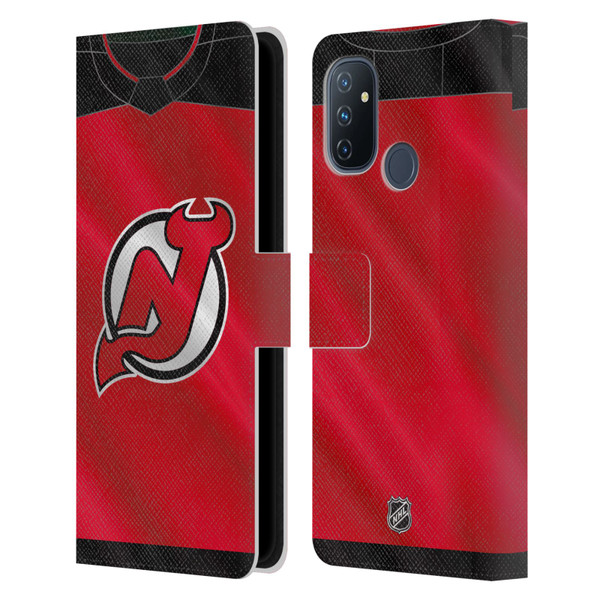 NHL New Jersey Devils Jersey Leather Book Wallet Case Cover For OnePlus Nord N100
