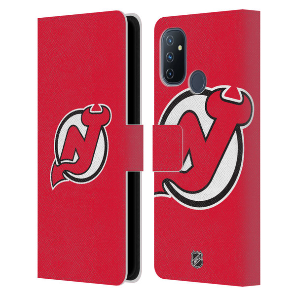 NHL New Jersey Devils Plain Leather Book Wallet Case Cover For OnePlus Nord N100