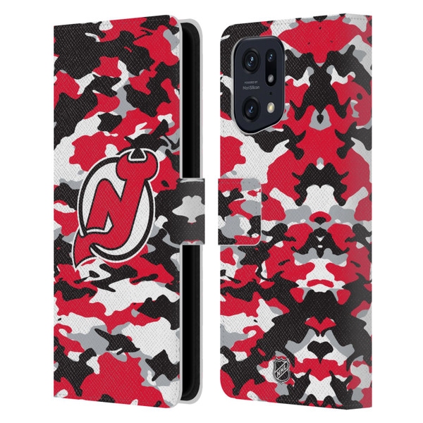 NHL New Jersey Devils Camouflage Leather Book Wallet Case Cover For OPPO Find X5