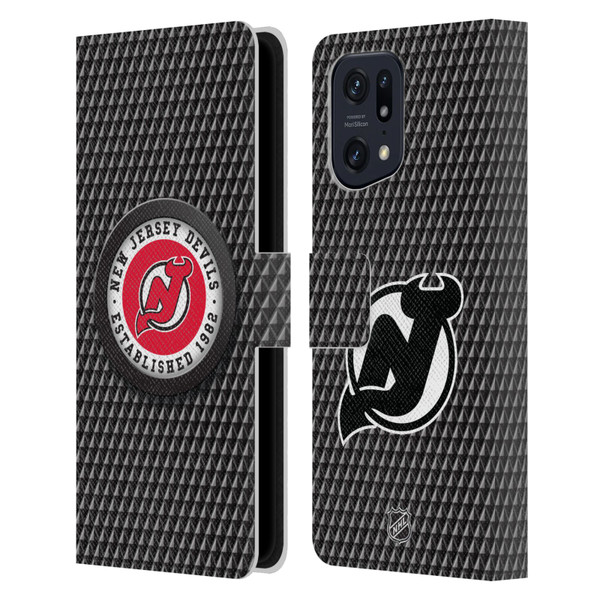 NHL New Jersey Devils Puck Texture Leather Book Wallet Case Cover For OPPO Find X5