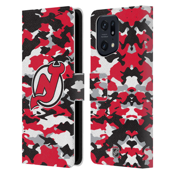 NHL New Jersey Devils Camouflage Leather Book Wallet Case Cover For OPPO Find X5 Pro